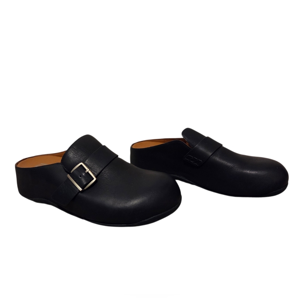 FitFlop SHUV Leather Buckle Clogs FK7-399 Slides Anti-slip Women's Size 8 Blue - Picture 3 of 7